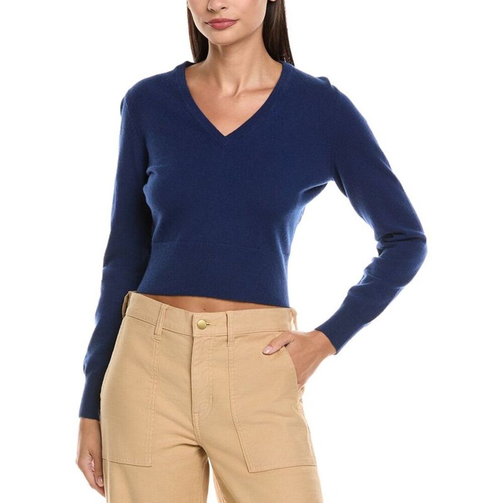 N.Peal Womens  Crop Cashmere Sweater, Blue